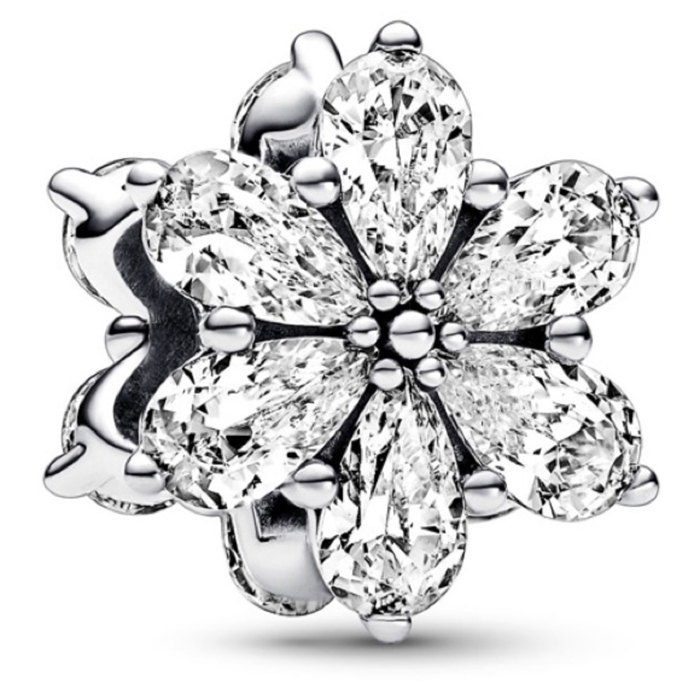 Pandora Silver Sparkling Flower Charm with Clear Stones
